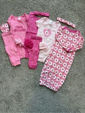 Girls Pink Floral & Solid Matching Pajama Set - 5 Piece Sleepwear